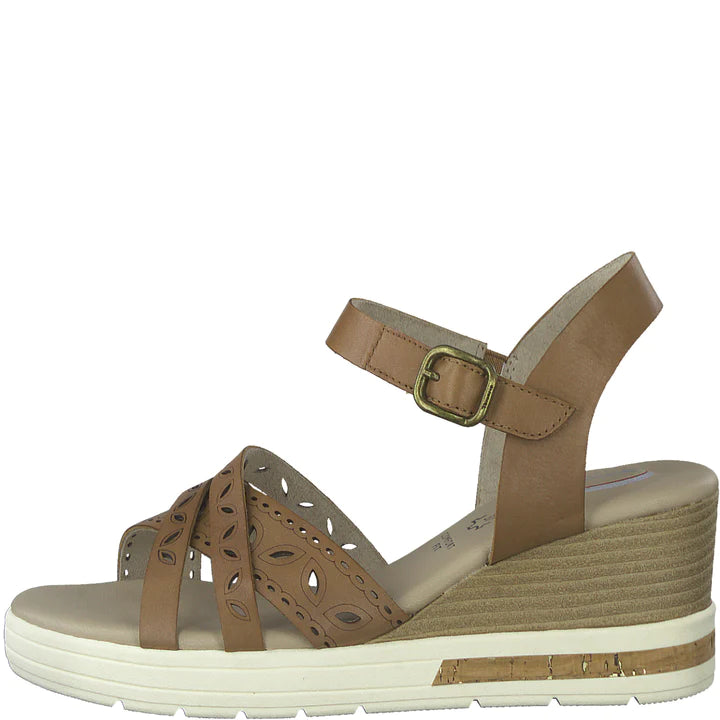 Jana Women's 8-8-88306-20 305 Leather Comfort Sandals Cognac Brown
