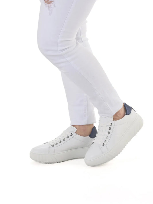 Ara Women's 1246523-05 Leather Monaco Lace-Up Sneakers White/Blue