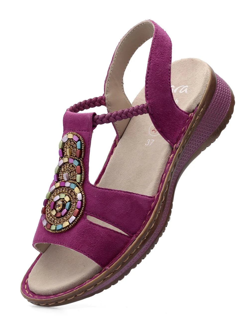 Ara Women's Hawaii 12-29008 Suede Wedge Heel Sandals Pink