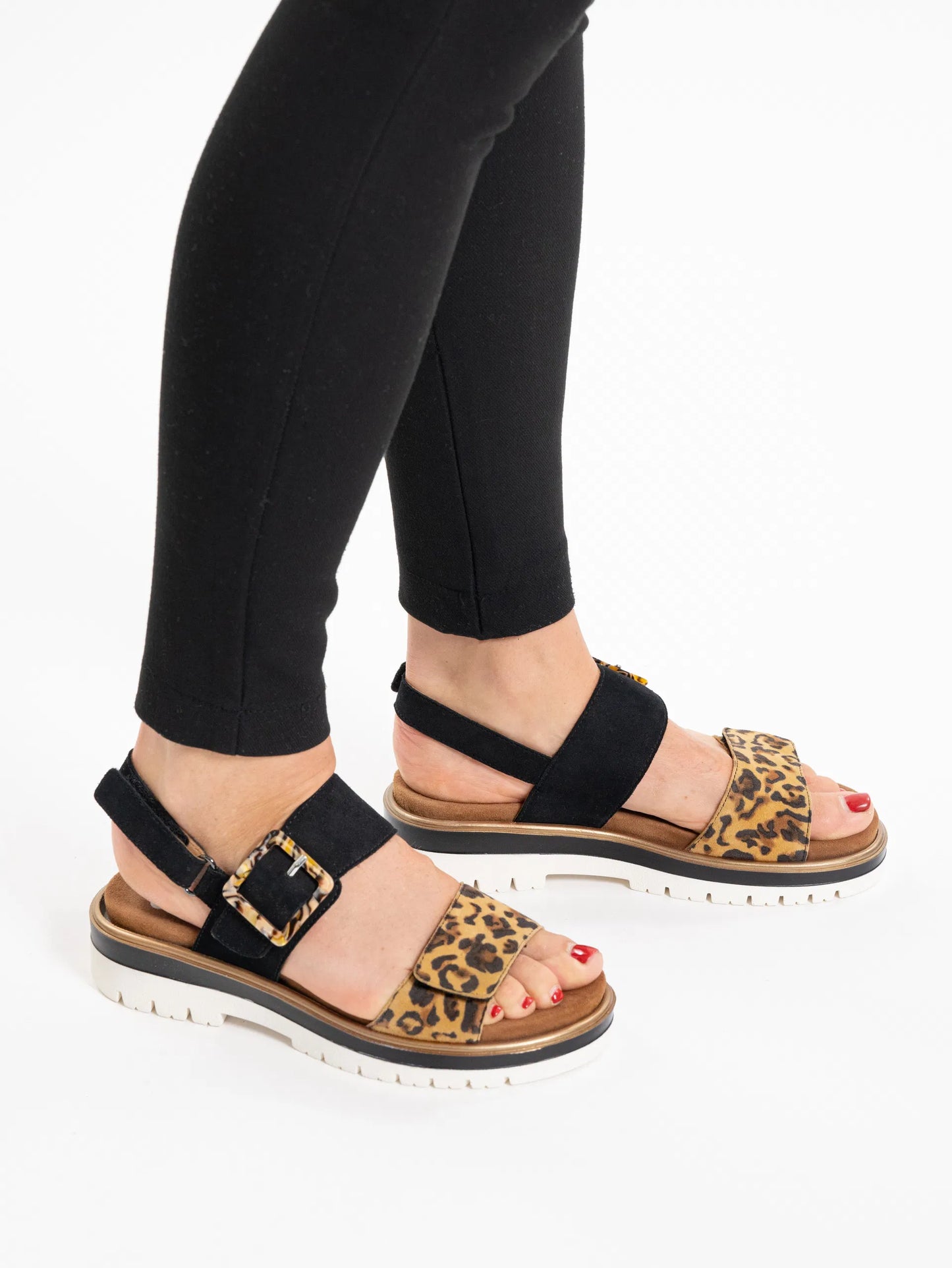 Ara Women's 1221003 Malaga Suede Leather Sandals Nature Black