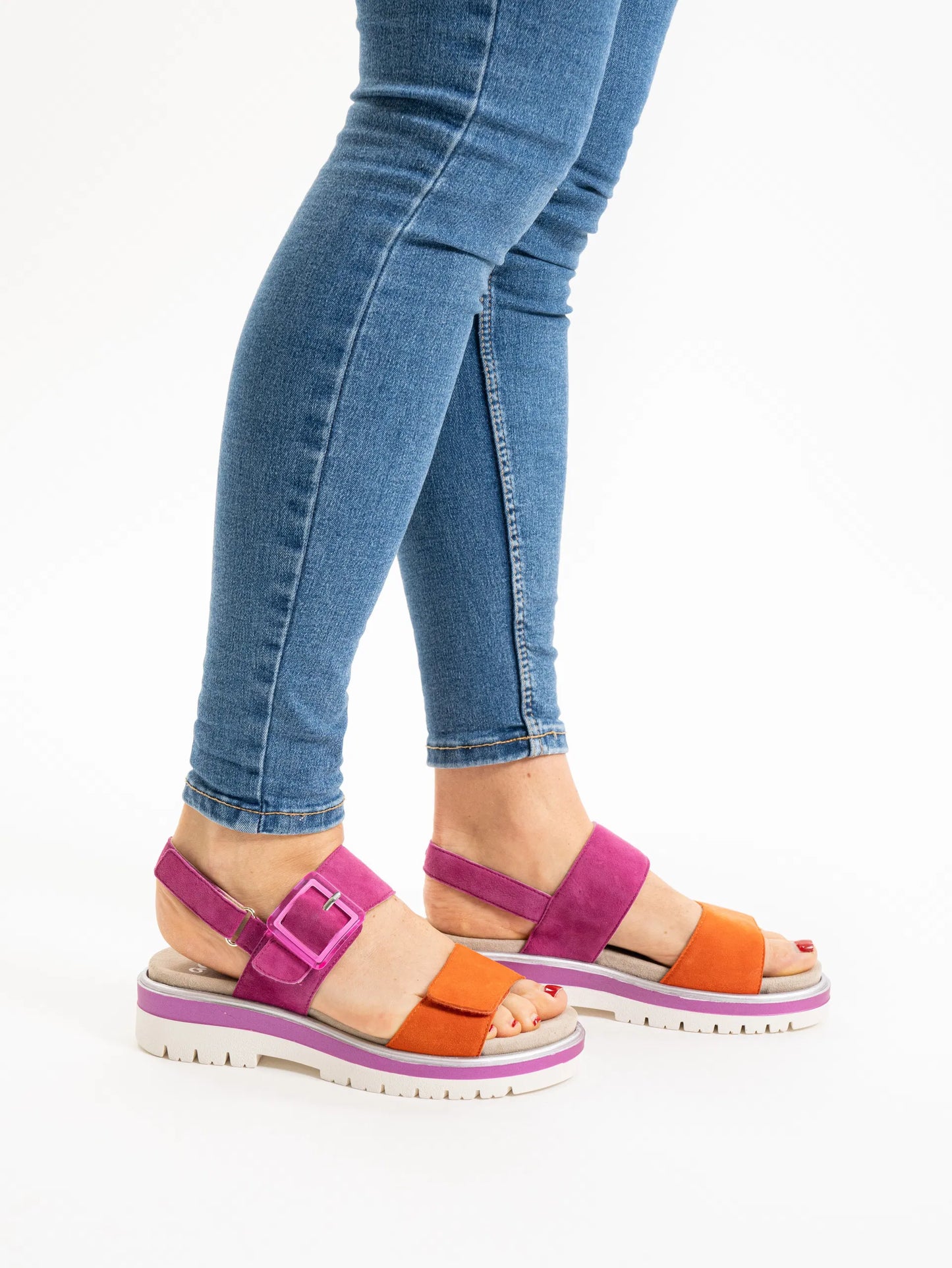 Ara Women's 1221003 Malaga Suede Leather Sandals Poppy Pink