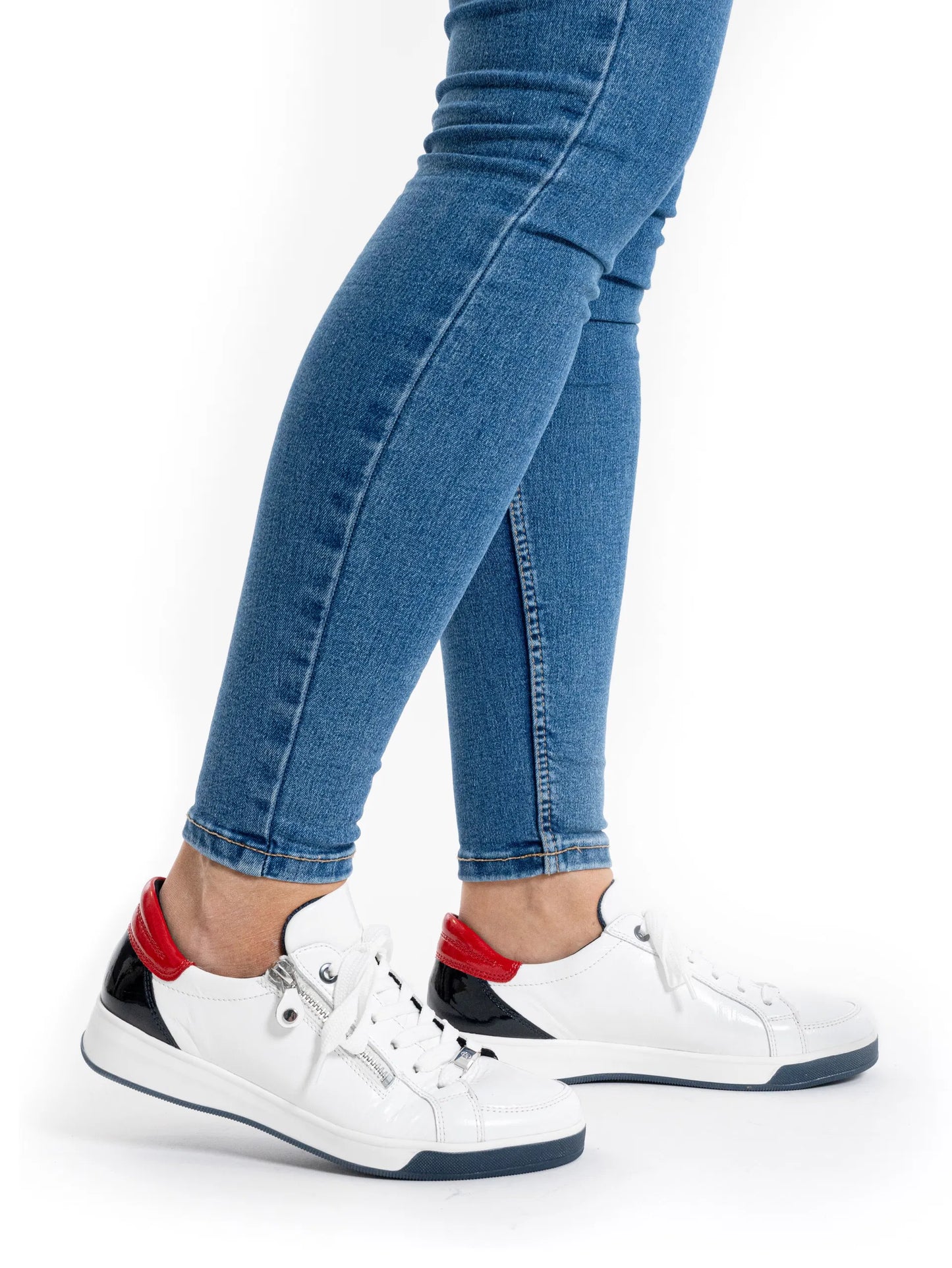 Ara Women's 1234432-82 Leather Rom Lace-Up Sneakers White/Flame