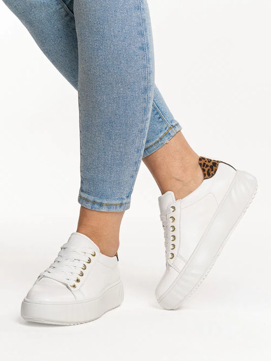 Ara Women's 1246523-54 Leather Monaco Lace-Up Sneakers White / Leopard