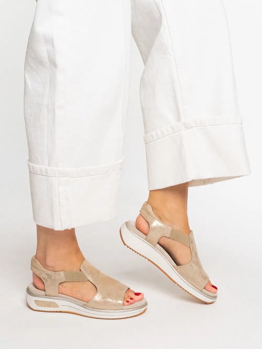 Ara Women's 1226704-05 Limone Suede Leather Sandals Shell Beige