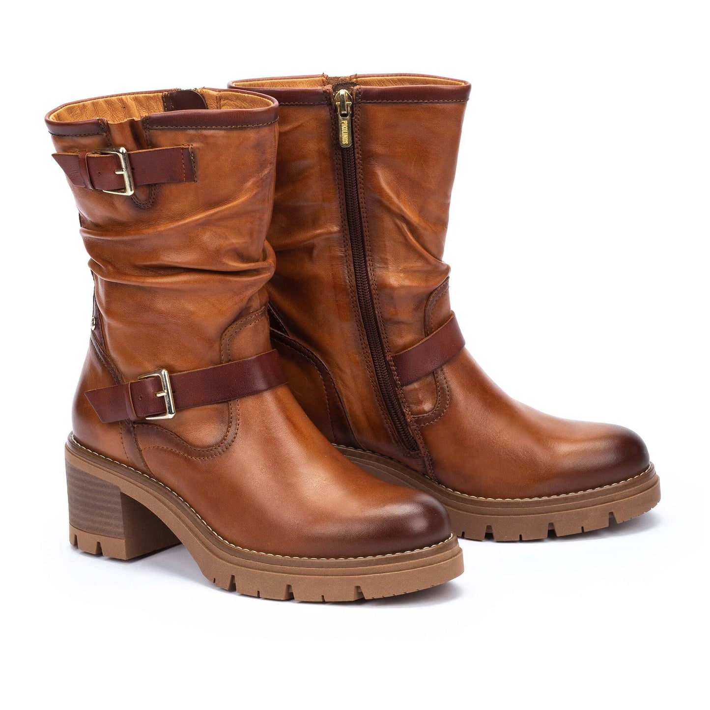Pikolinos Women's Soria WOB-8534C1 Leather Biker Boots Brandy Brown