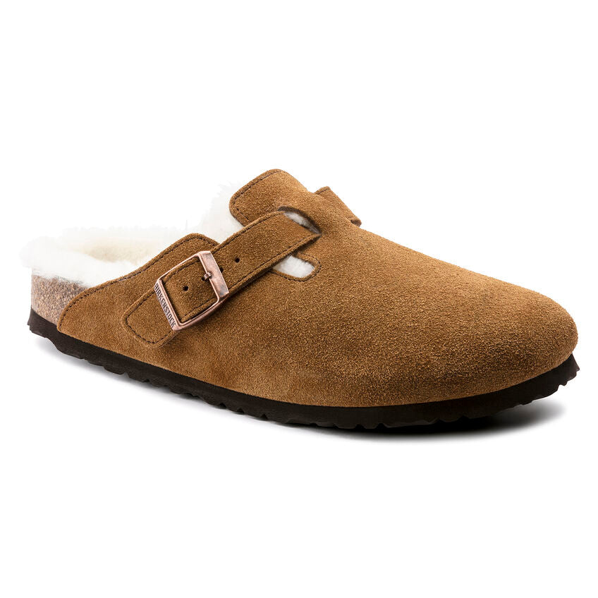 Birkenstock Women s Boston Suede Leather Shearing Clogs Mink Brown