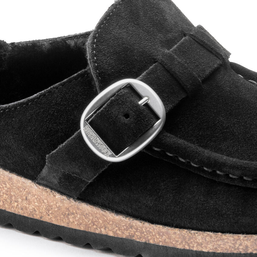 Birkenstock Women's Buckley Shearling Suede Leather Narrow Fit Moccasin Clog Black