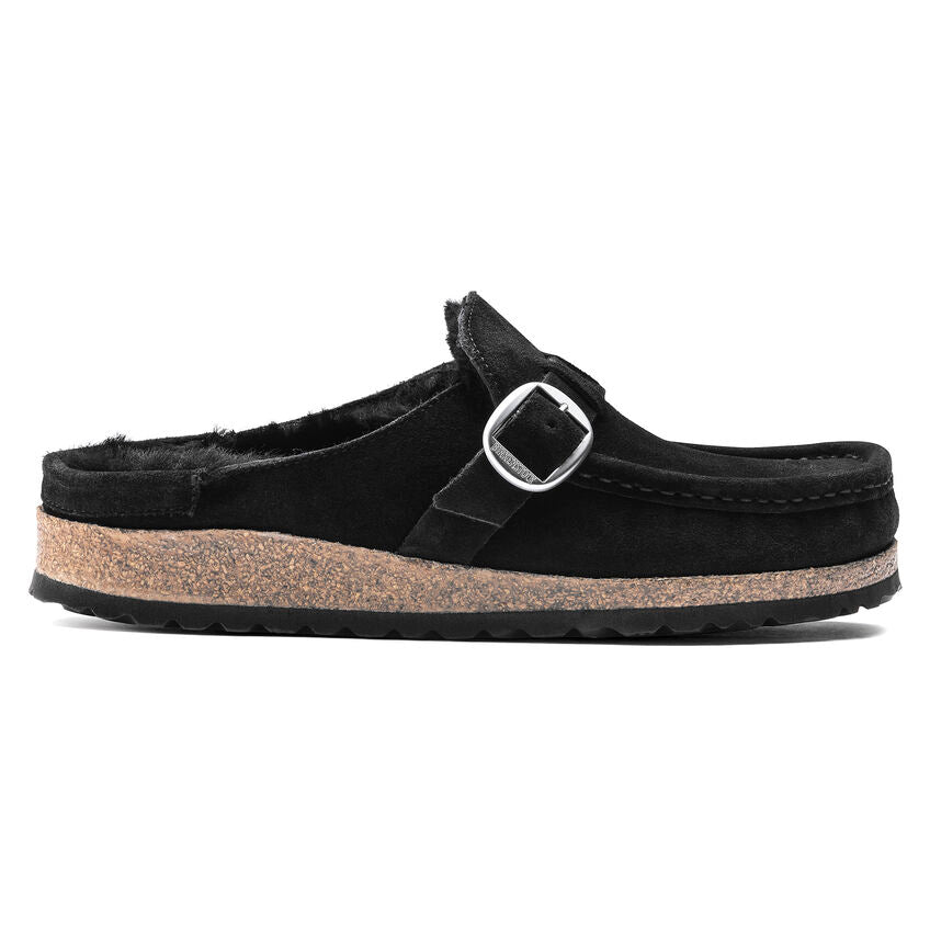 Birkenstock Women's Buckley Shearling Suede Leather Narrow Fit Moccasin Clog Black