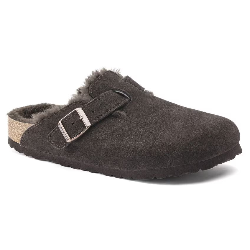 Birkenstock Women's Boston Suede Leather Shearing Clogs Mocca Brown