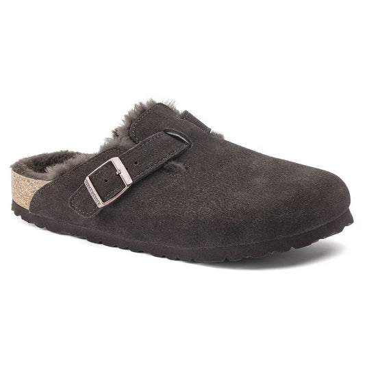 Birkenstock Women's Boston Suede Leather Shearing Clogs Mocca Brown