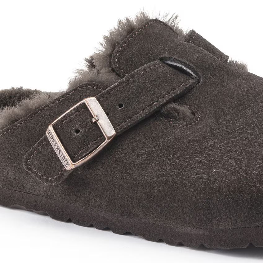 Birkenstock Women's Boston Suede Leather Shearing Clogs Mocca Brown