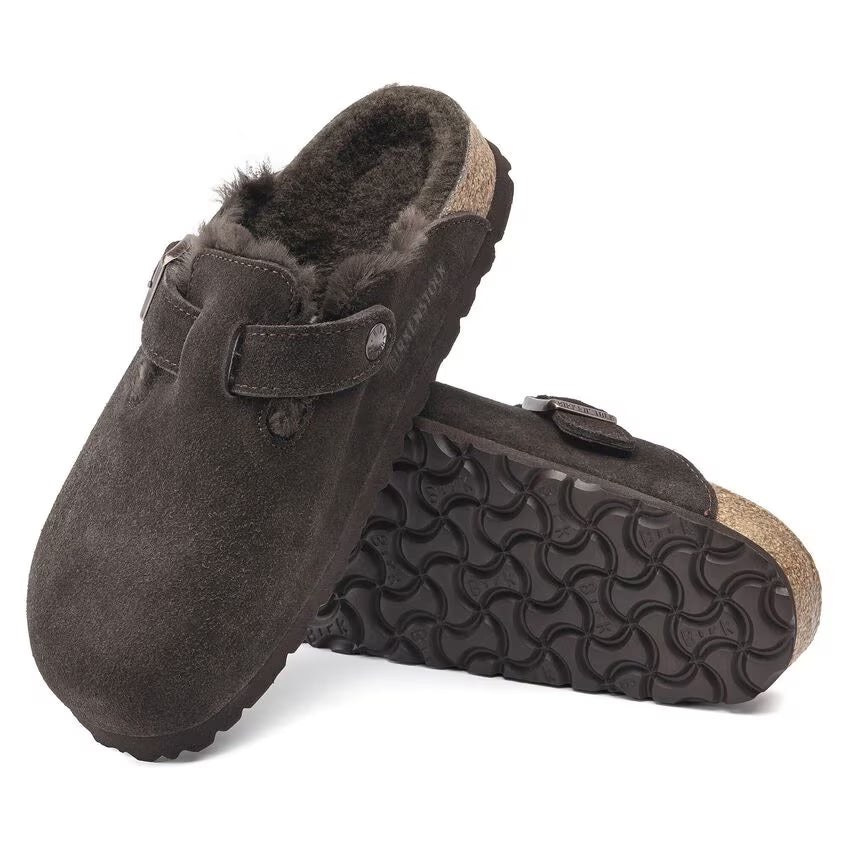 Birkenstock Women's Boston Suede Leather Shearing Clogs Mocca Brown