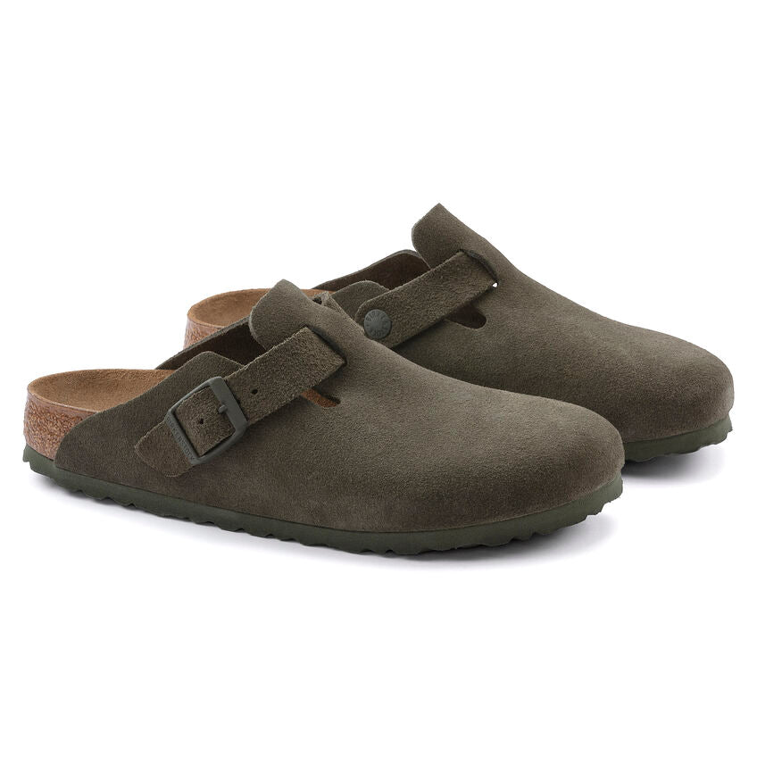 Birkenstock Unisex Boston Suede Leather Clogs Thyme Brown