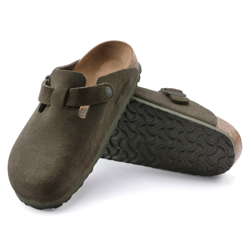 Birkenstock Unisex Boston Suede Leather Clogs Thyme Brown