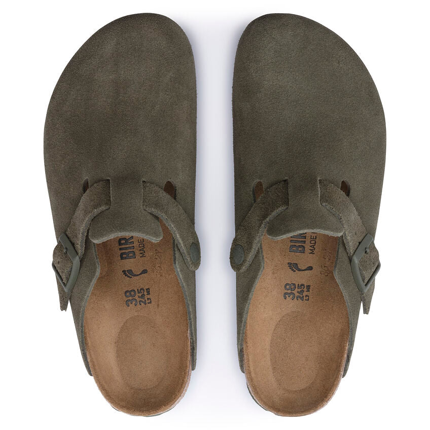 Birkenstock Unisex Boston Suede Leather Clogs Thyme Brown