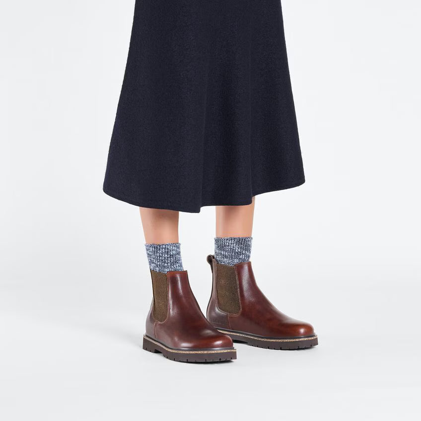 Birkenstock Women's Highwood Slip On Leather Chelsea Boots Chocolate Brown