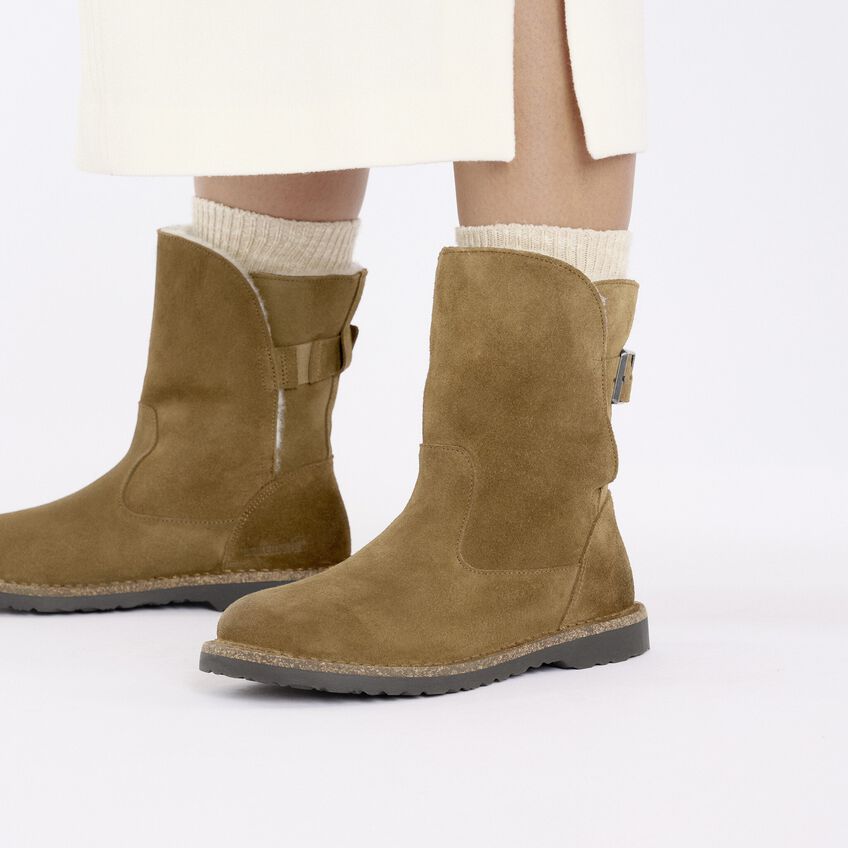 Birkenstock Women's Uppsala Shearling Suede Leather Boots Dark Tea Brown