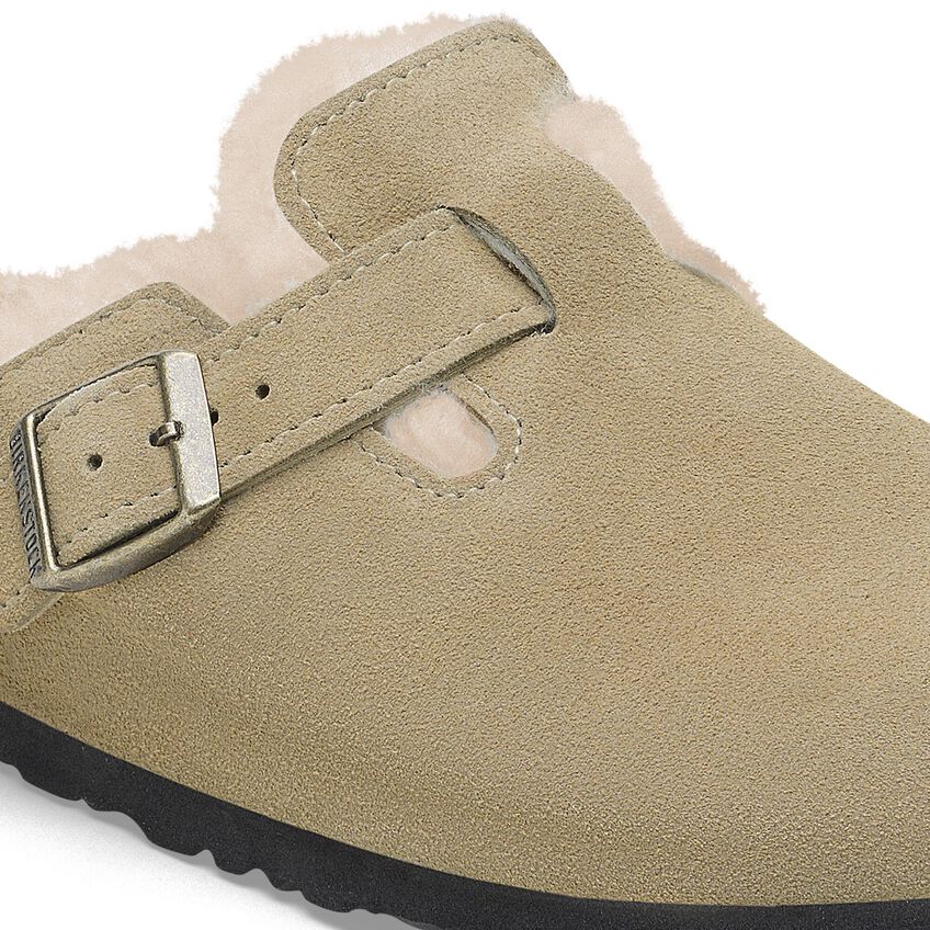 Birkenstock Women's Boston Suede Leather Shearing Clogs Taupe