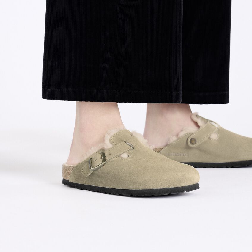 Birkenstock Women's Boston Suede Leather Shearing Clogs Taupe