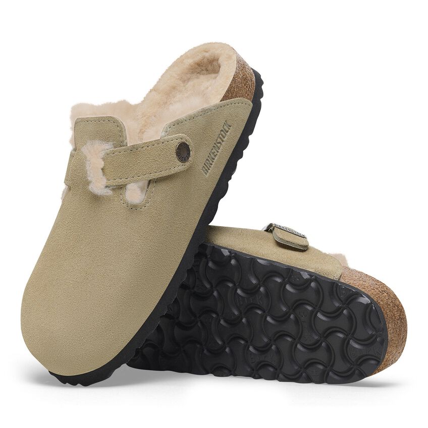 Birkenstock Women's Boston Suede Leather Shearing Clogs Taupe
