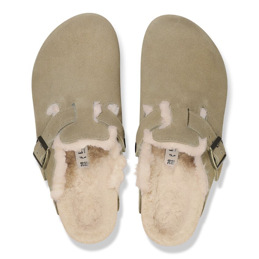 Birkenstock Women's Boston Suede Leather Shearing Clogs Taupe