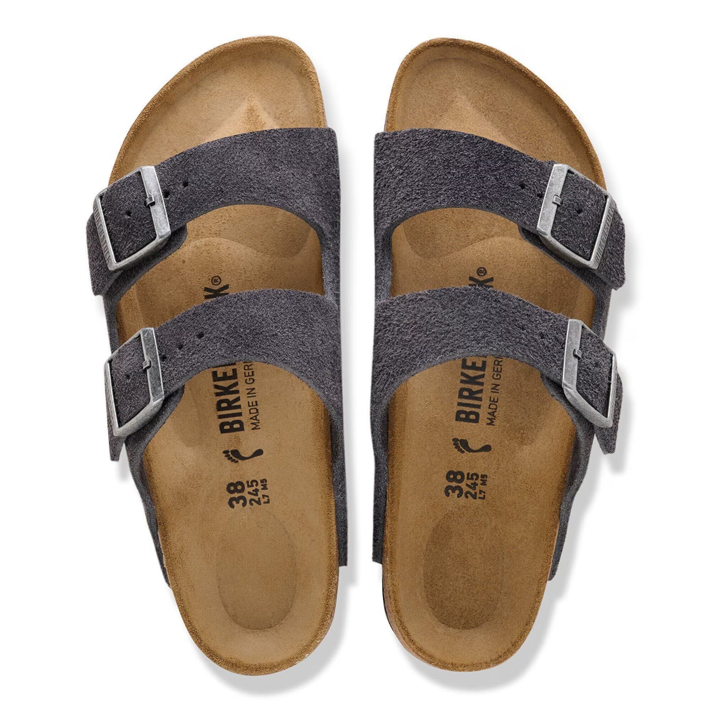 Birkenstock Unisex Arizona LEVE Suede Leather Sandals Charcoal Grey
