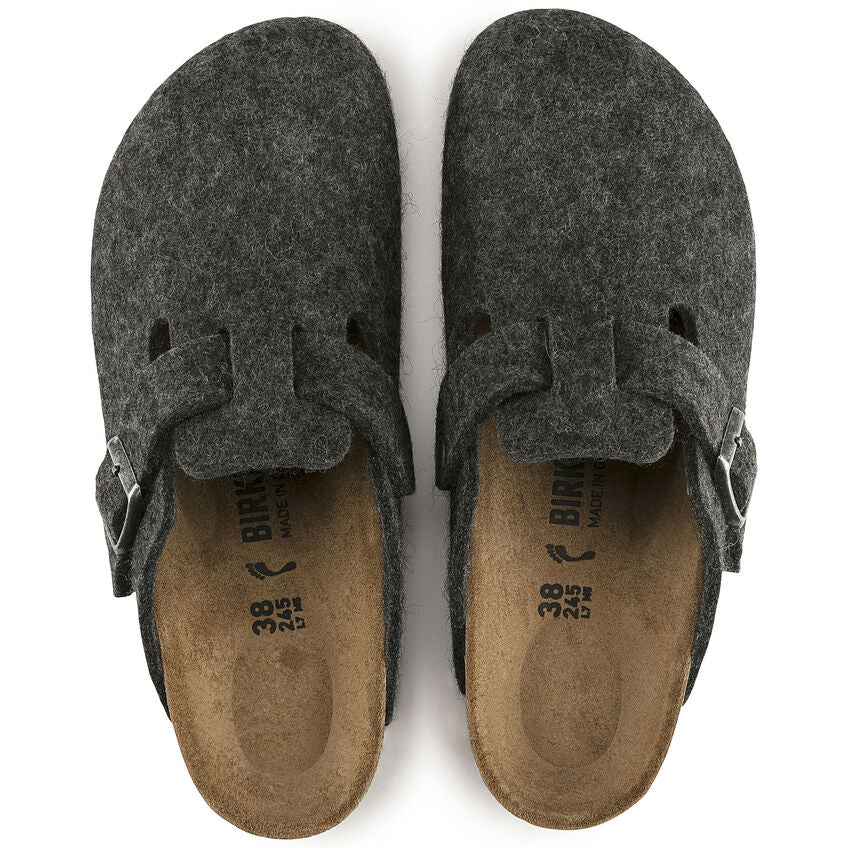 Birkenstock Men's Boston Wool Felt Leather Clogs Anthracite Grey