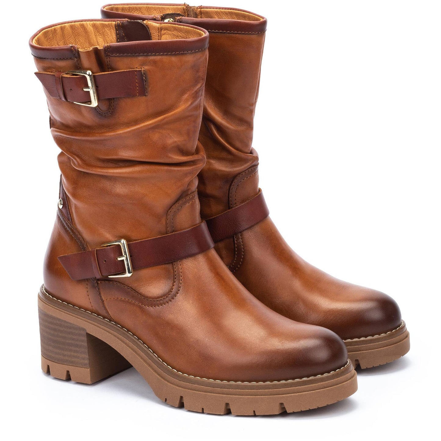Pikolinos Women's Soria WOB-8534C1 Leather Biker Boots Brandy Brown