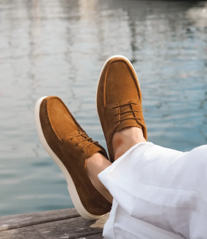 Loake Men's Sardinia Suede Leather Moccasin Boat Shoes Chestnut Brown