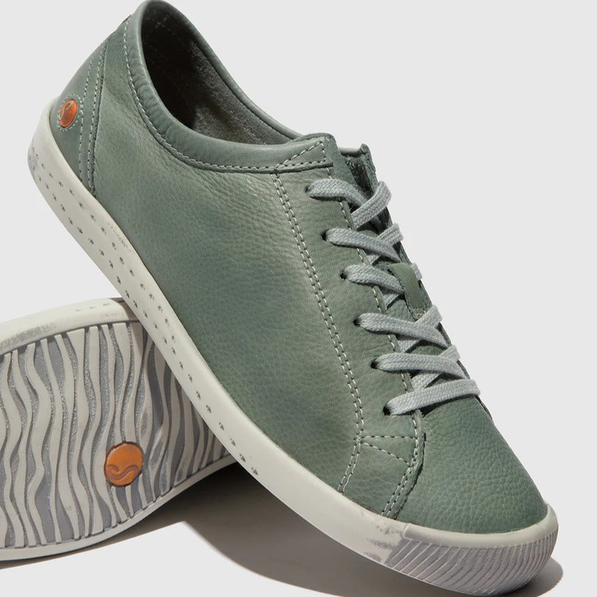 Softinos Women's ISLA154SOF Washed Leather Lace-up Trainers Diesel Green