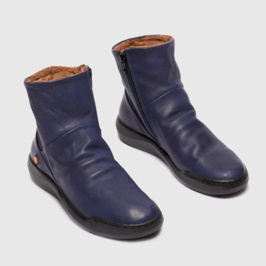 Softinos Women's BLER550SOF Leather Ankle Boots W/Lining Navy Blue