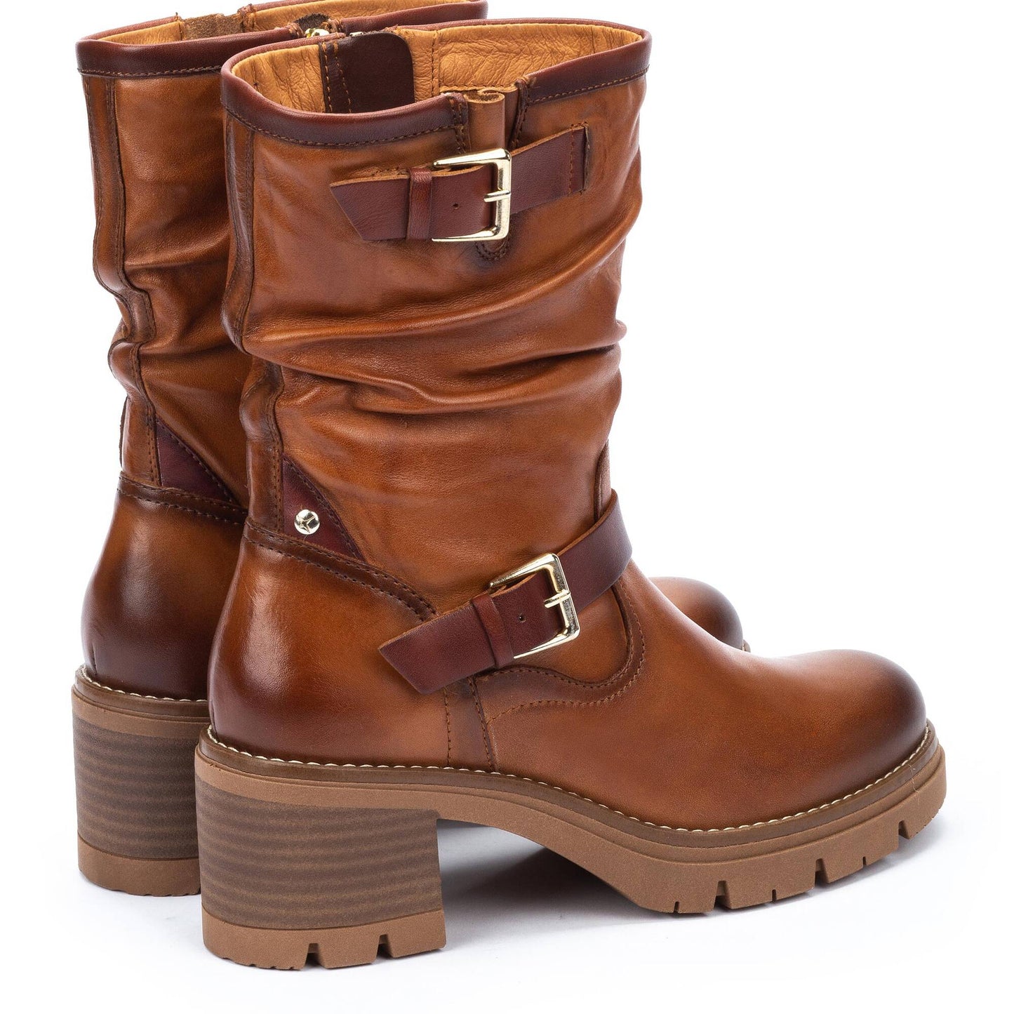 Pikolinos Women's Soria WOB-8534C1 Leather Biker Boots Brandy Brown