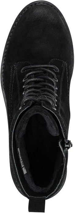 Jana Women's 8-25701-47 Lace Up Flat Boot - Black Suede