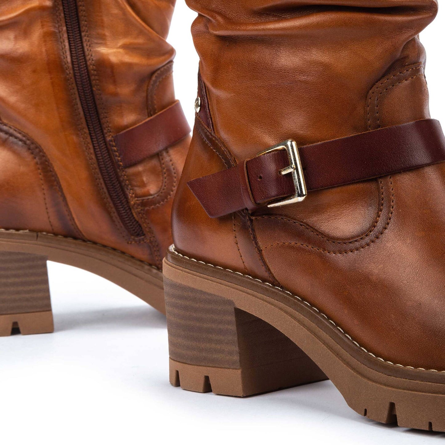 Pikolinos Women's Soria WOB-8534C1 Leather Biker Boots Brandy Brown