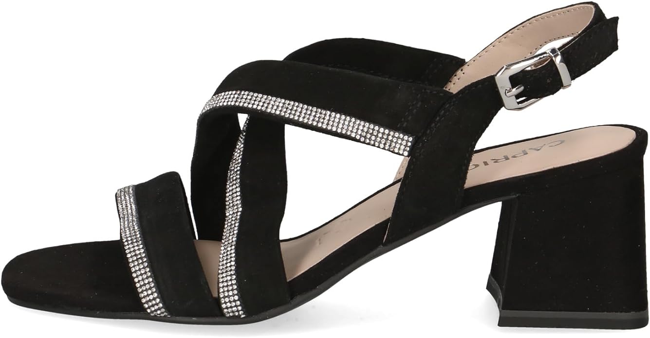 Caprice Women's 9-28300-42 Leather Block Heel Sandals Black Suede