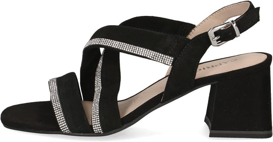 Caprice Women's 9-28300-42 Leather Block Heel Sandals Black Suede