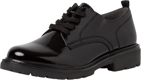 Jana Women's 8-23773-41 Leather Lace-Up Comfort Shoes Black Patent