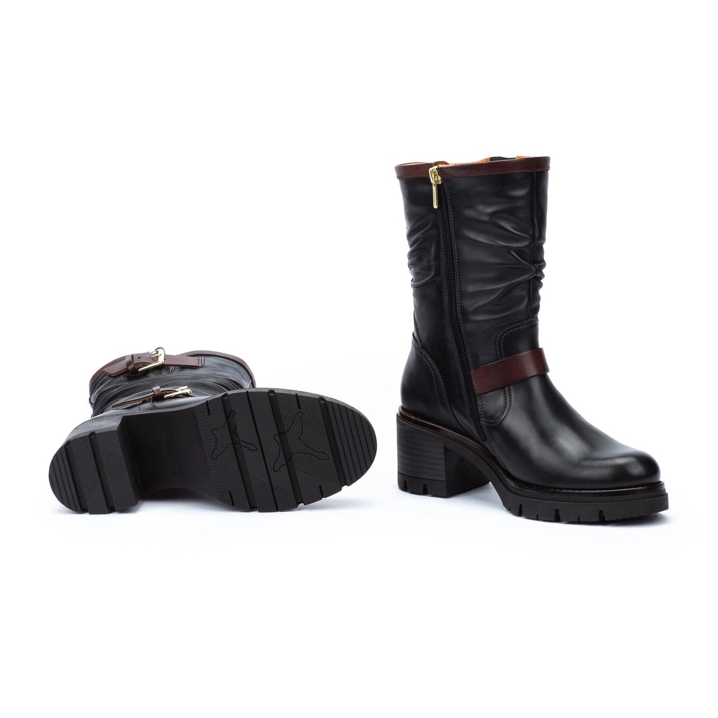 Pikolinos Women's Soria WOB-8534C1 Leather Biker Boots Black