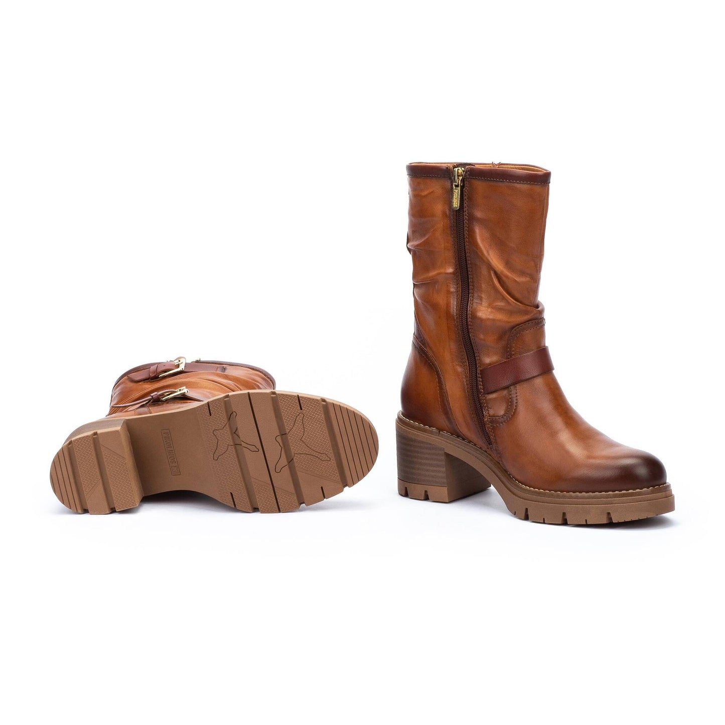 Pikolinos Women's Soria WOB-8534C1 Leather Biker Boots Brandy Brown