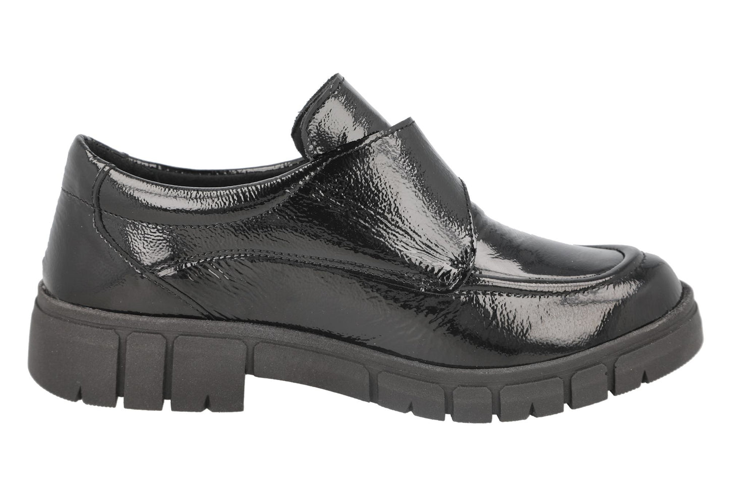 DB Wider Fit Women's Kirby 2V Leather Shoes Black Crinkly Patent