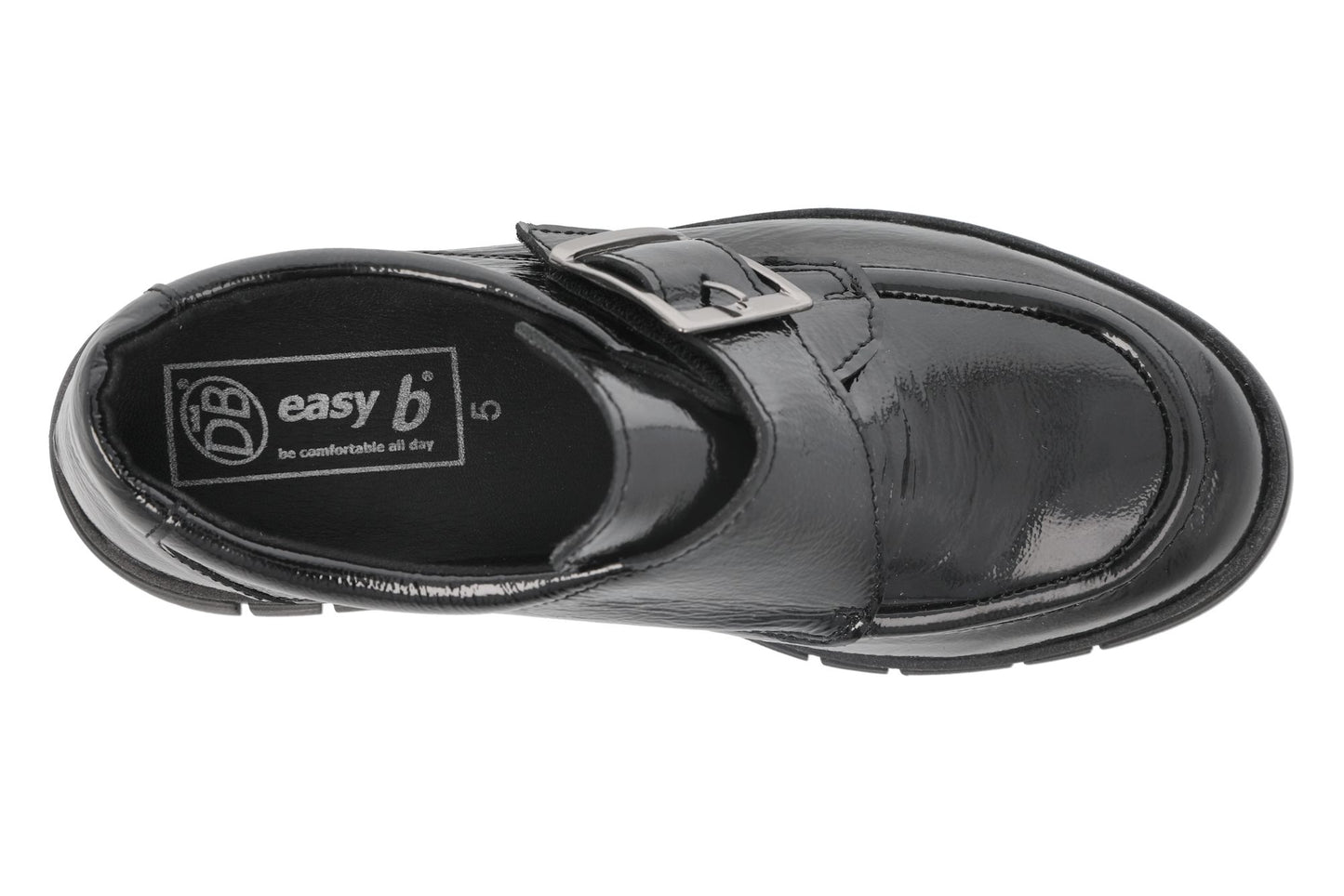 DB Wider Fit Women's Kirby 2V Leather Shoes Black Crinkly Patent