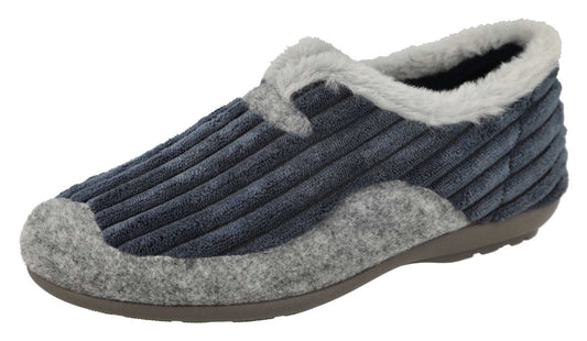 DB Wider Fit Women's Snug Slip-On Elasticated Slippers Navy / Grey