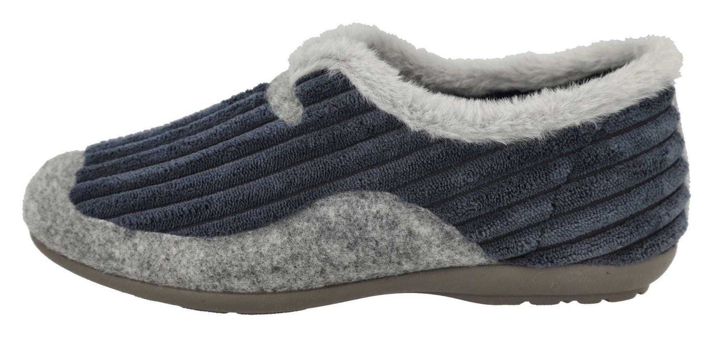 DB Wider Fit Women's Snug Slip-On Elasticated Slippers Navy / Grey