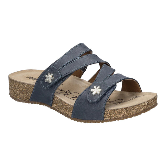Josef Seibel Women's Tonga 82 Leather Slip-On Sandals Jeans Blue
