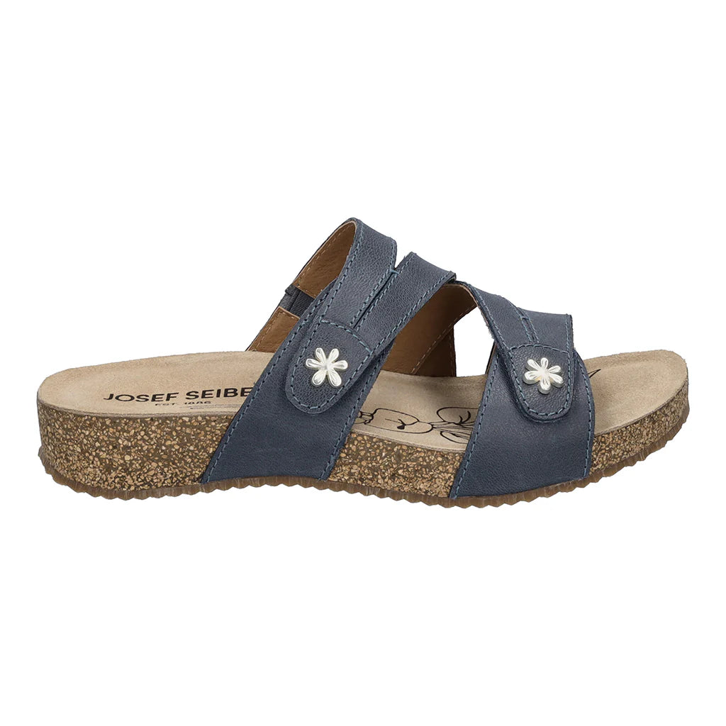 Josef Seibel Women's Tonga 82 Leather Slip-On Sandals Jeans Blue