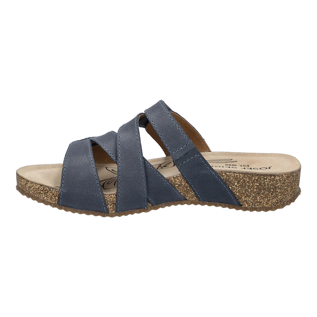Josef Seibel Women's Tonga 82 Leather Slip-On Sandals Jeans Blue