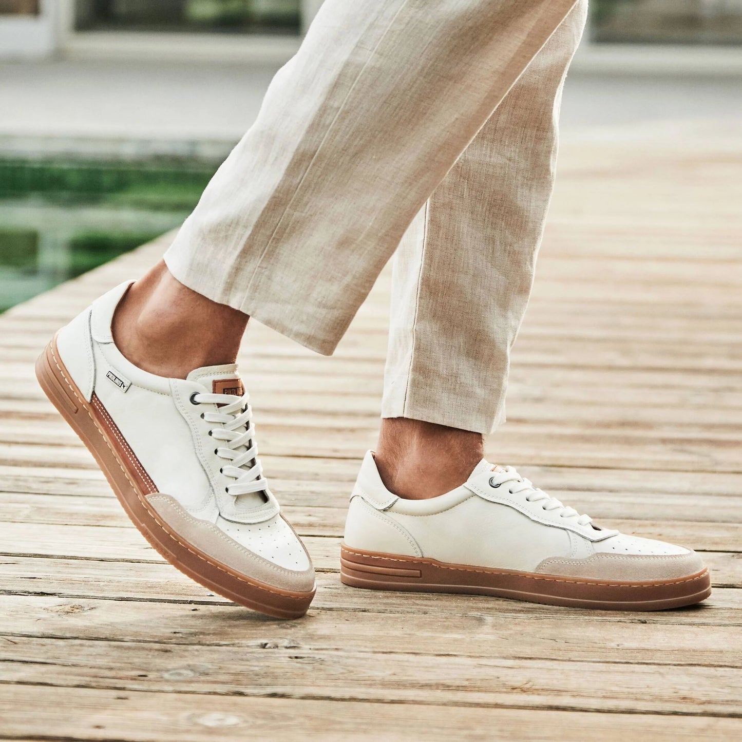 Pikolinos Men's Xativa M1K-6383C1 Leather Lace-Up Trainers Off White