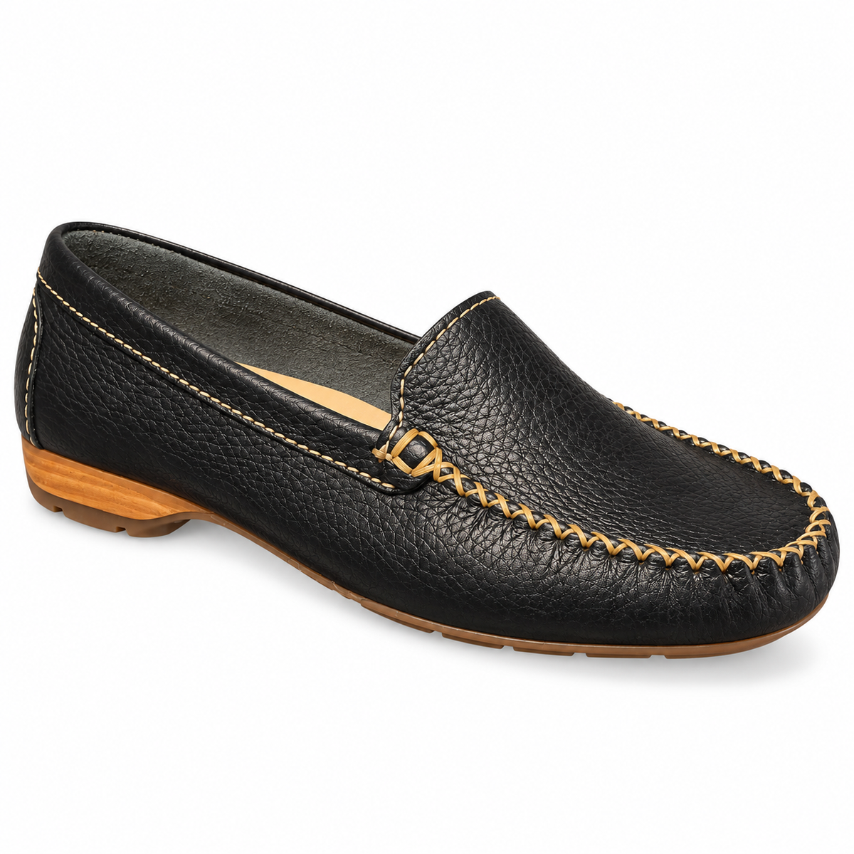 BlackLeatherMoccasinwithContrastStitching