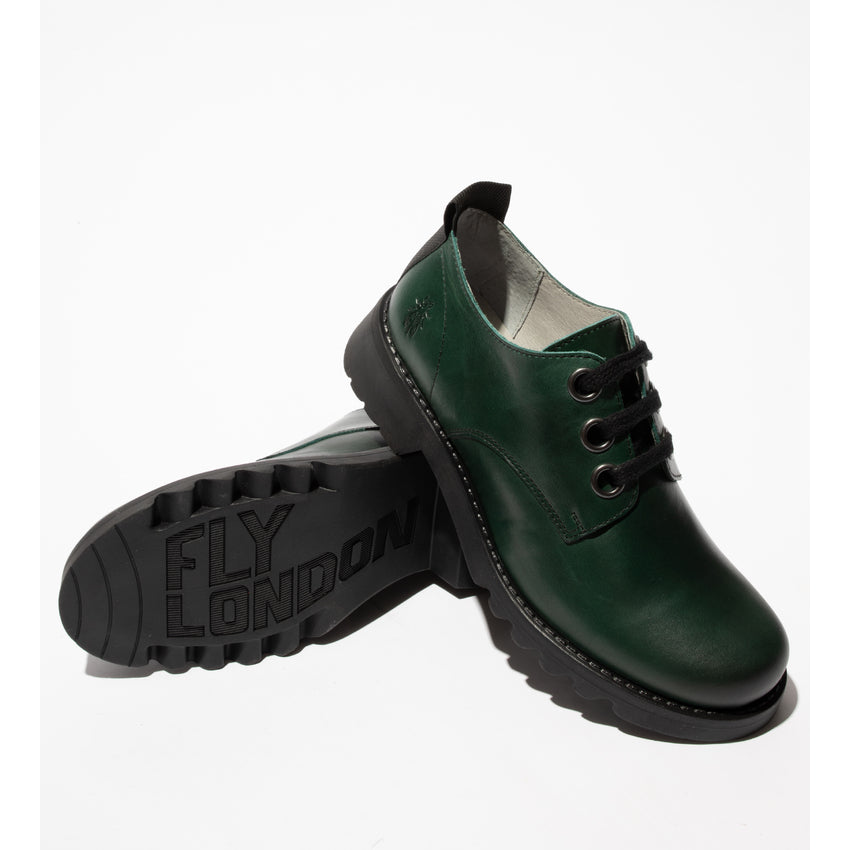 Fly London Women's RUDA538FLY Leather Lace-Up Shoes Petrol Green