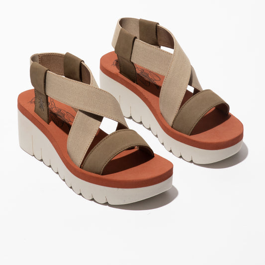 Fly London Women's YABI922FLY Sling-Back Sandals Military / Beige